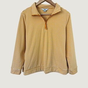 Croft & Barrow Mustard Yellow White Striped Quarter Zip Fleece Pullover Petite M